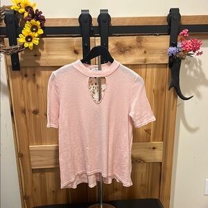 Almost Famous Light Pink Keyhole Lace Back Top